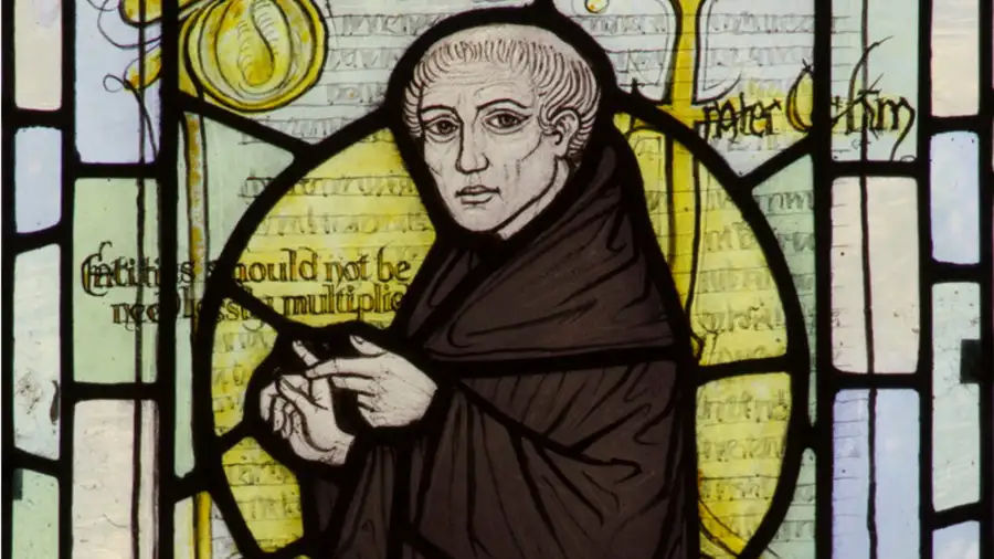 Image of stained glass picture of William of Ockham